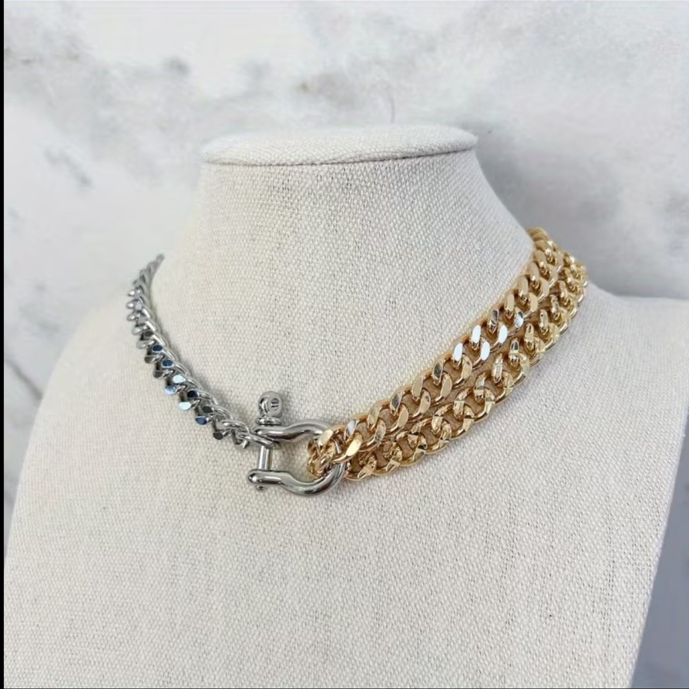 2 toned Buckle Clasp Chunky Chainlink Necklace